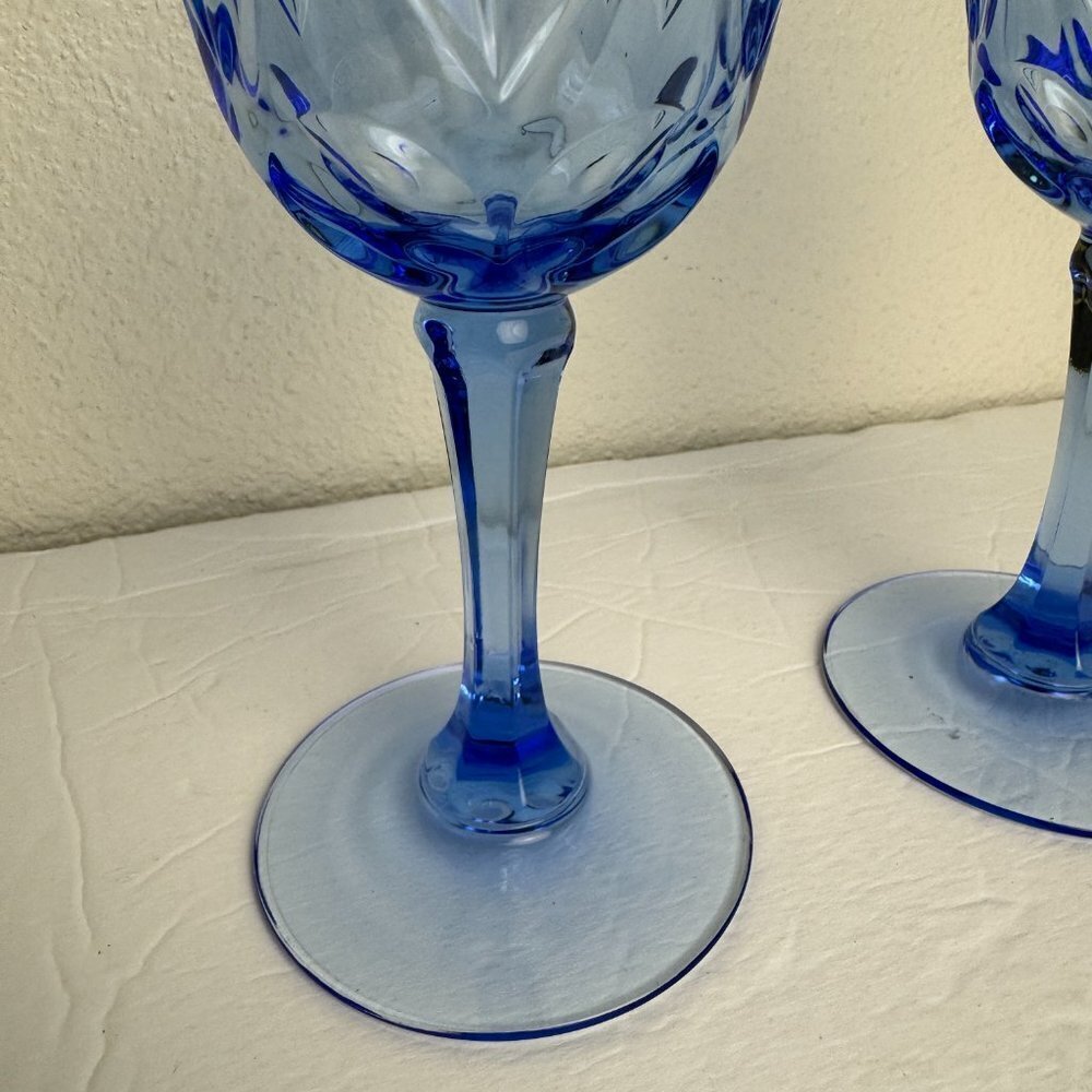 Vintage Blue Wine Glasses Goblets Set of 2 7.5" Tall - Picture 3 of 8